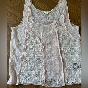 POL Lace Knit Top in Soft Pink